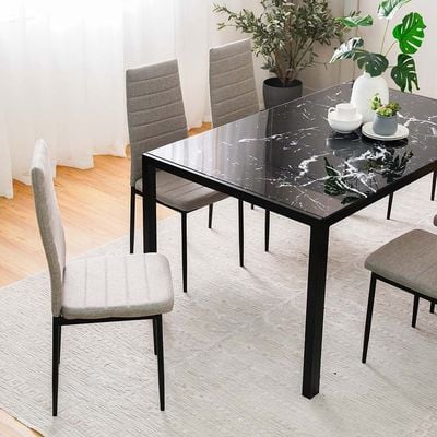 Rhian 1+6 Dining Set-Grey / Black Marble