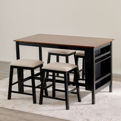 Redmond 1+4 Counter Table - Antique Oak / Black / Cream