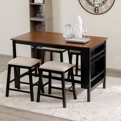 Redmond 1+4 Counter Table - Antique Oak / Black / Cream