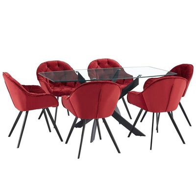 Vema 1+6 Dining Set - Glass / Red / Black