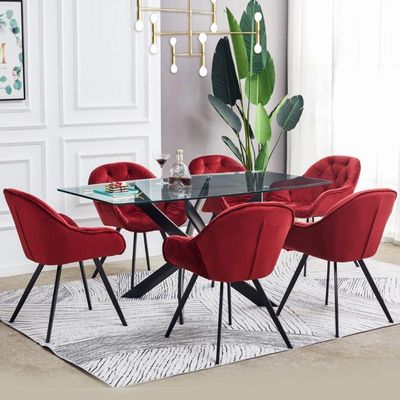 Vema 1+6 Dining Set - Glass / Red / Black