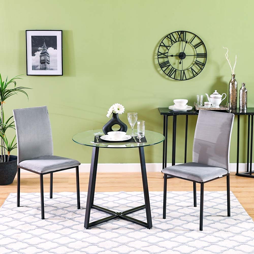 Glass dining table store with 2 chairs