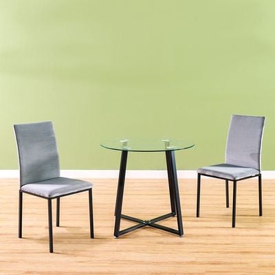 Hitano 1+2 Dining Set - Light Grey/Glass