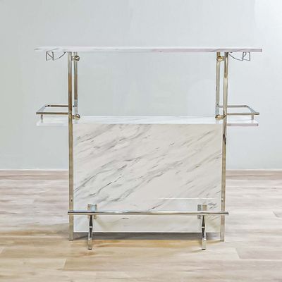 Junia Bar Table - White Marble / Chrome