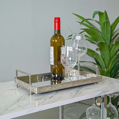 Junia Bar Table - White Marble / Chrome