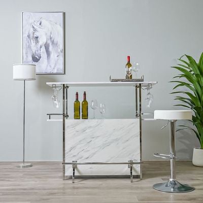 Junia Bar Table - White Marble / Chrome