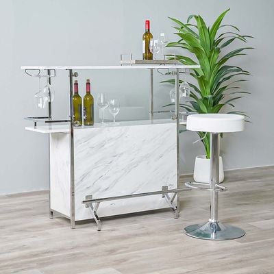 Junia Bar Table - White Marble / Chrome