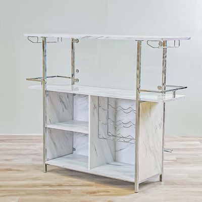 Junia Bar Table - White Marble / Chrome