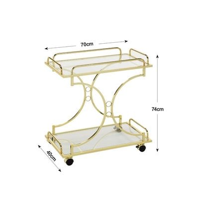 Phoebe Serving Trolley - Clear Glass / Brass