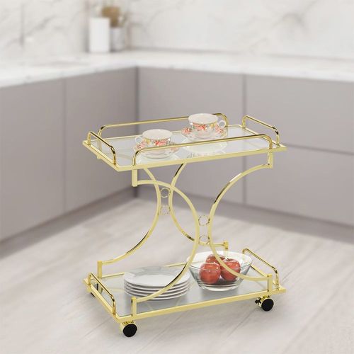 Phoebe Serving Trolley - Clear Glass / Brass