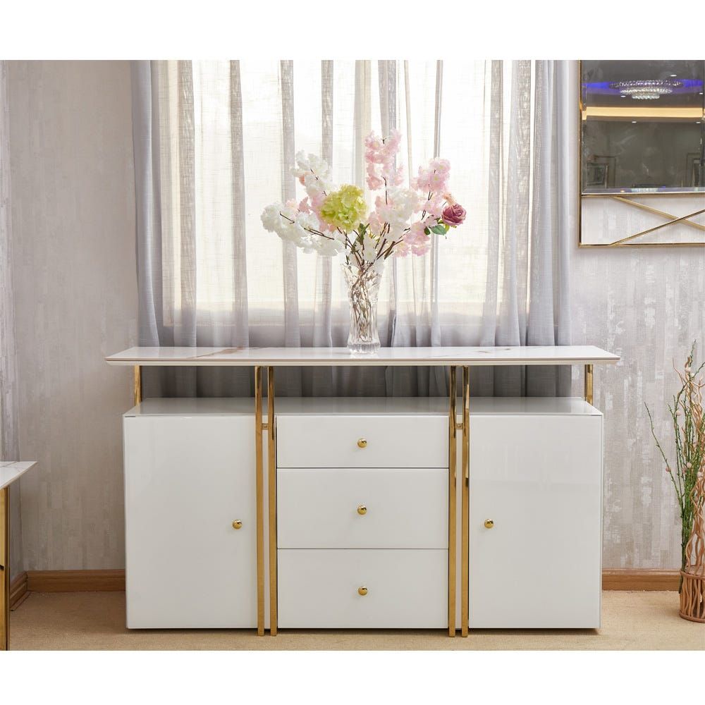 Buy Tunesia Dining Sideboard Sintered stone- White/ Golden Online ...