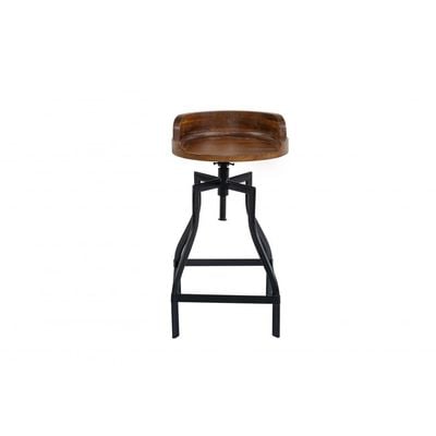 Anya Round Bar Stool with Adjustable Height - Walnut/Black - With 2-Year Warranty