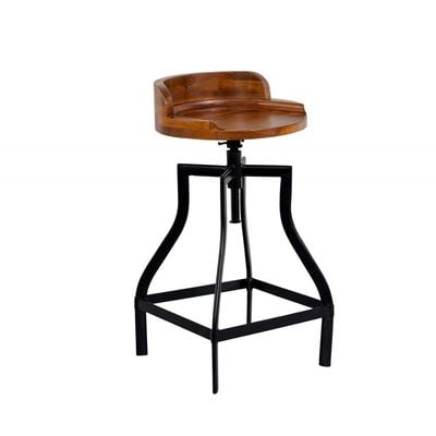 Anya Round Bar Stool with Adjustable Height - Walnut/Black - With 2-Year Warranty