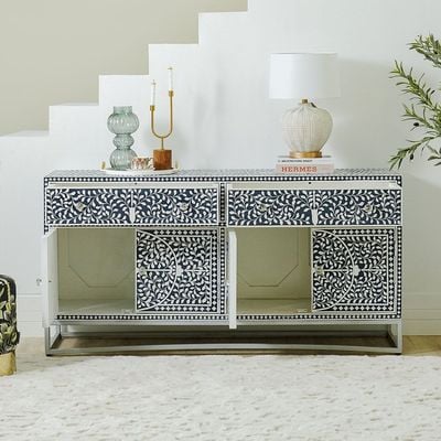 Optical Solid Wood Sideboard - Blue/Silver - With 2-Year Warranty