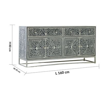 Optical Solid Wood Sideboard - Blue/Silver - With 2-Year Warranty