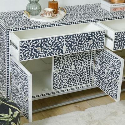 Optical Solid Wood Sideboard - Blue/Silver - With 2-Year Warranty