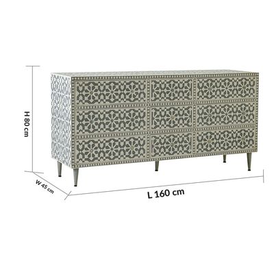 Prana Solid Wood Sideboard - Grey/Silver - With 2-Year Warranty 