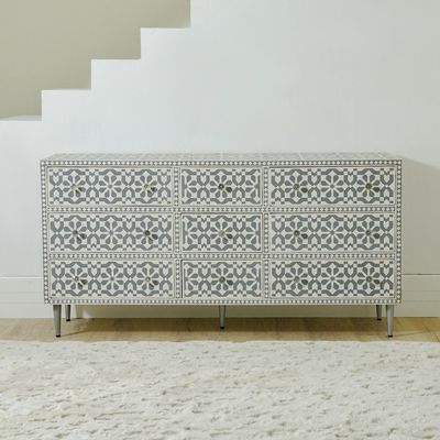 Prana Solid Wood Sideboard - Grey/Silver - With 2-Year Warranty 