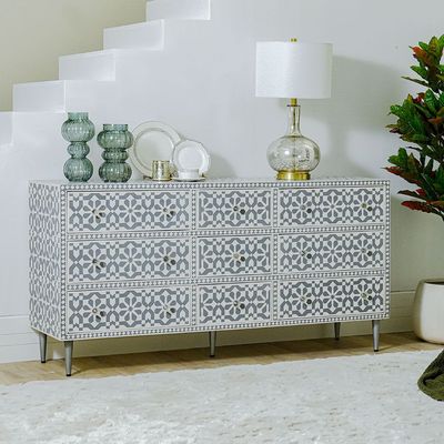 Prana Solid Wood Sideboard - Grey/Silver - With 2-Year Warranty 