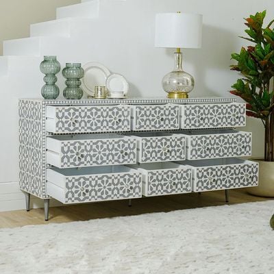 Prana Solid Wood Sideboard - Grey/Silver - With 2-Year Warranty 