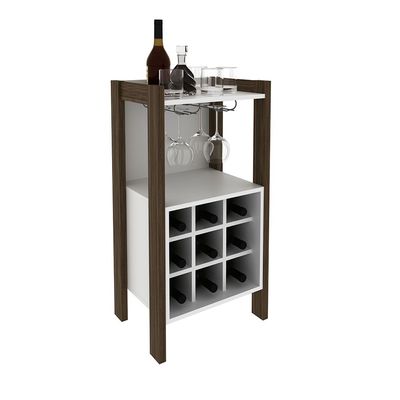 Lean Wine Cabinet - White/Walnut - With 2-Year Warranty