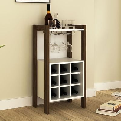 Lean Wine Cabinet - White/Walnut - With 2-Year Warranty