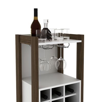 Lean Wine Cabinet - White/Walnut - With 2-Year Warranty