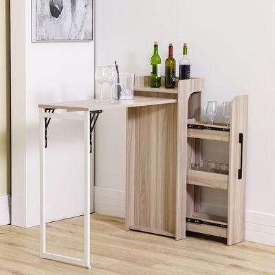 Benco Foldable Bar Cabinet Convertible with Wine Rack & Table - Ash White - With 2-Year Warranty