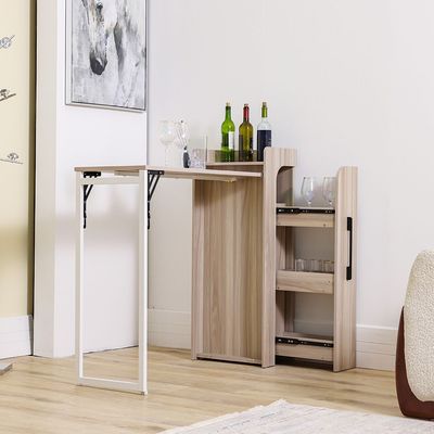 Benco Foldable Bar Cabinet Convertible with Wine Rack & Table - Ash White - With 2-Year Warranty