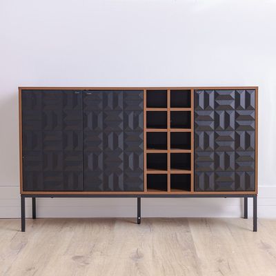 Dello Sideboard W/ 3 Door Storage And Bottle Rack - Walnut / Black