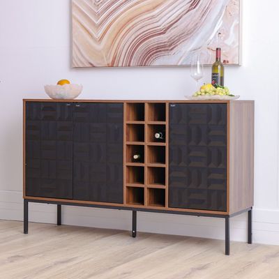 Dello Sideboard W/ 3 Door Storage And Bottle Rack - Walnut / Black