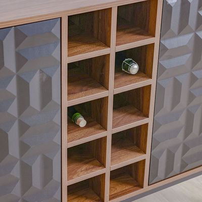 Dello Sideboard W/ 3 Door Storage And Bottle Rack - Walnut / Black