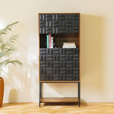 Dello Curio Cabinet W/4 Door Storage And Open Shelf  - Walnut / Black