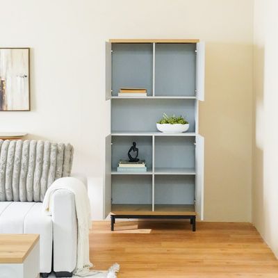 Delmar Curio Cabinet W/ 4 Door Storage And Open Shelf - Natural / Grey