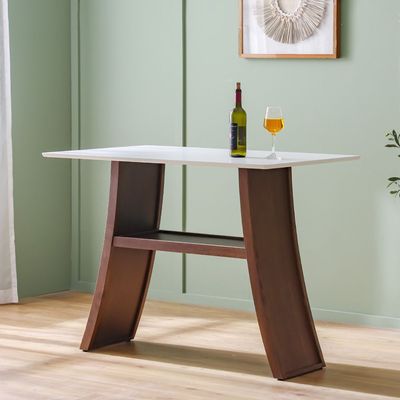 Aurelia Solid Wood Bar Counter - Walnut/Beige - With 2-Year Warranty
