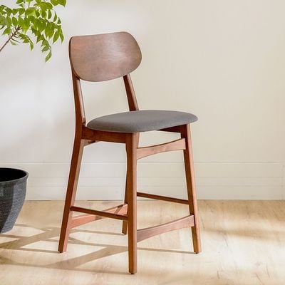 Aurelia Solid Wooden Bar Chair - Walnut/Beige - With 2-Year Warranty