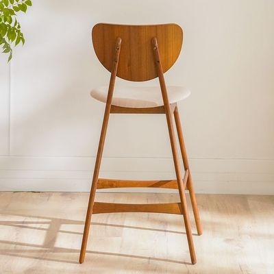 Arsenal Solid Wood Bar Chair - Walnut/Beige - With 2-Year Warranty