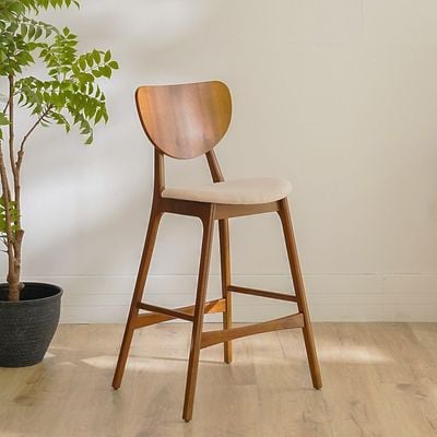 Arsenal Solid Wood Bar Chair - Walnut/Beige - With 2-Year Warranty