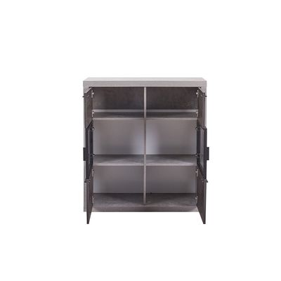 Pletora 6-Door Display Cabinet - Cement Grey/Dark Oak - With 2-Year Warranty