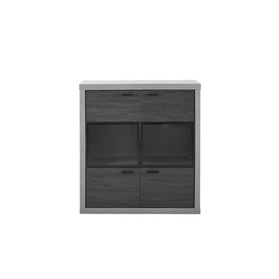 Pletora 6-Door Display Cabinet - Cement Grey/Dark Oak - With 2-Year Warranty