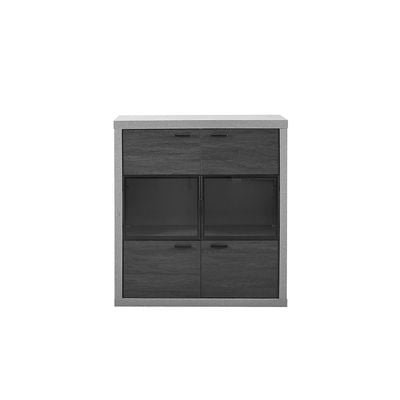 Pletora 6-Door Display Cabinet - Cement Grey/Dark Oak - With 2-Year Warranty