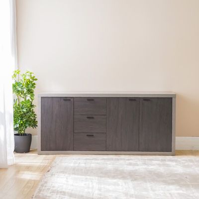 Pletora Buffet Cabinet - Cement Grey/Dark Oak - With 2-Year Warranty