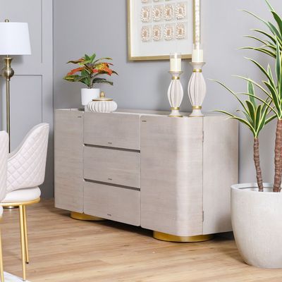 Margaret Buffet Cabinet - Beige/Terrazo/Gold - With 3-Year Warranty