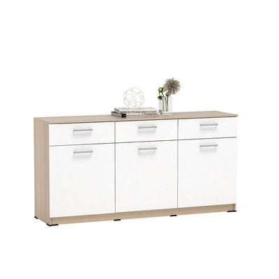 Barbados Sideboard with 3 Drawers & 3 Doors - White/Oak - With 2-Year Warranty