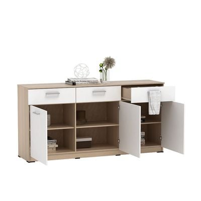 Barbados Sideboard with 3 Drawers & 3 Doors - White/Oak - With 2-Year Warranty