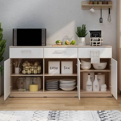 Barbados Sideboard with 3 Drawers & 3 Doors - White/Oak - With 2-Year Warranty