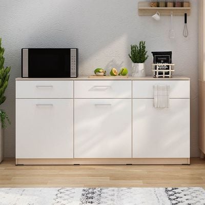 Barbados Sideboard W/ 3 Drawers & 3 Doors - White / Oak