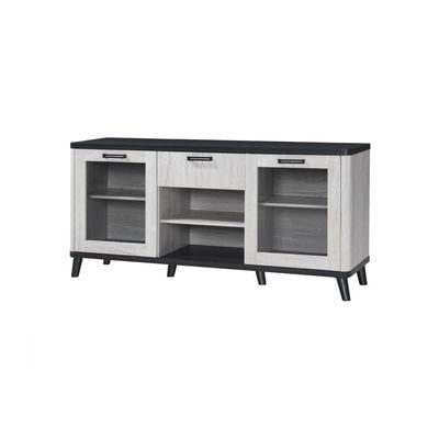 Kirwin Buffet Cabinet  With 2 Glass Door  -  Grey  Oak / Black