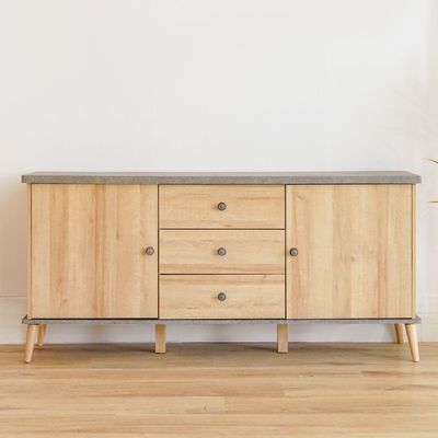 Eden 2-Door 3-Drawer Sideboard - Oak & Cement - With 2-Year Warranty