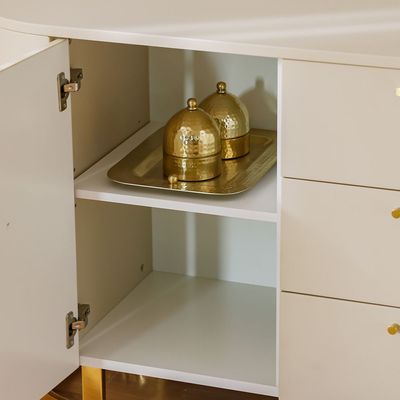 Aubrey Buffet Cabinet - Matt Beige/Gold - With 2-Year Warranty 